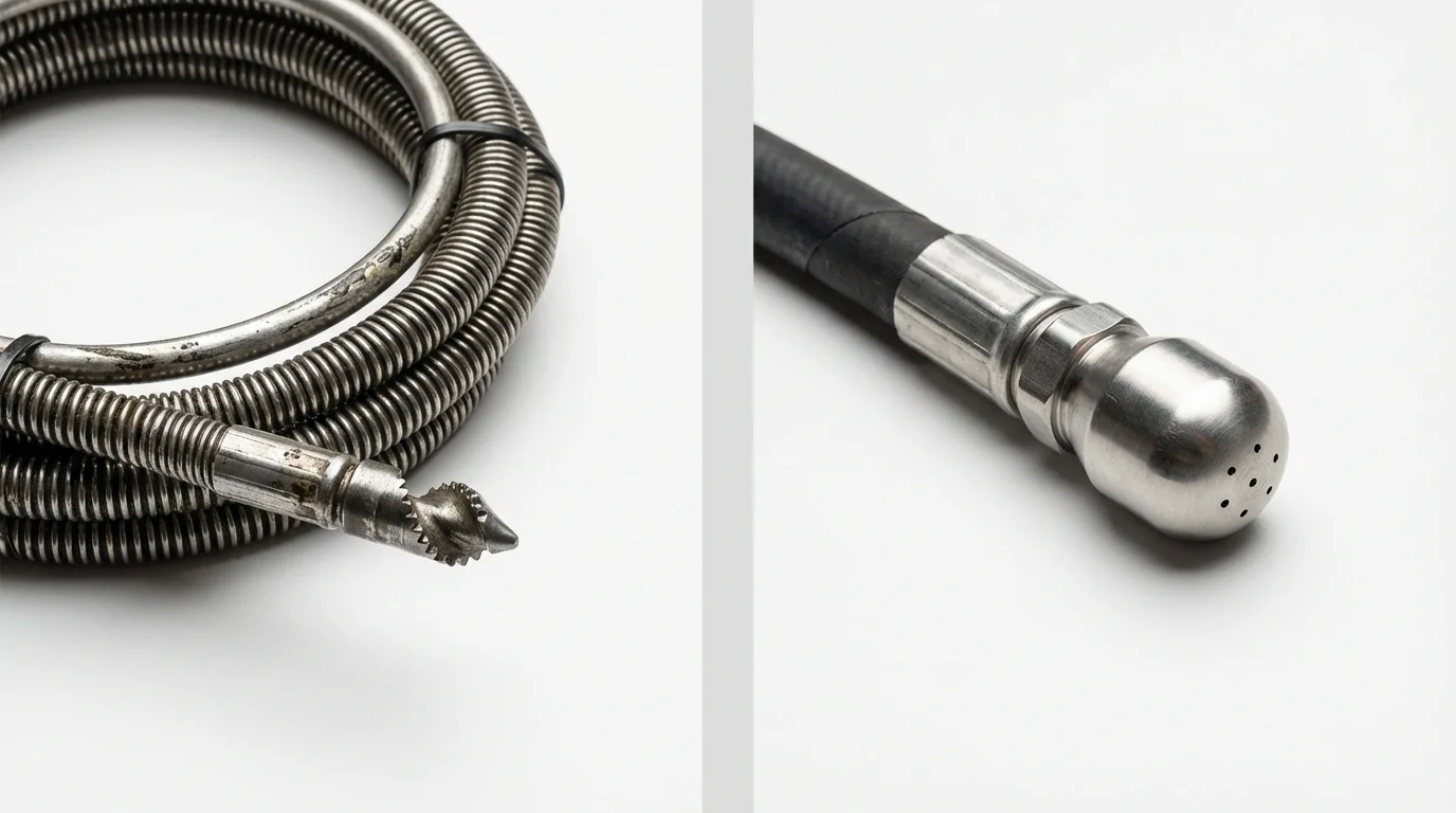 Drain snake cable and hydro jetting nozzle used for drain cleaning in Sweeny, TX