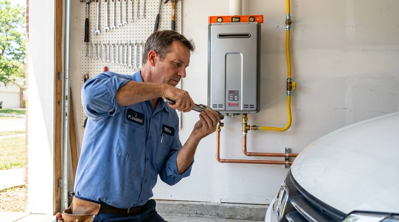 Tankless water heater installation by a Johns Plumbing LLC plumber in Sweeny